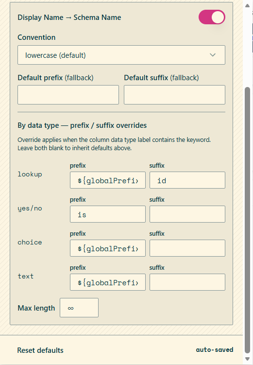 Column naming overrides